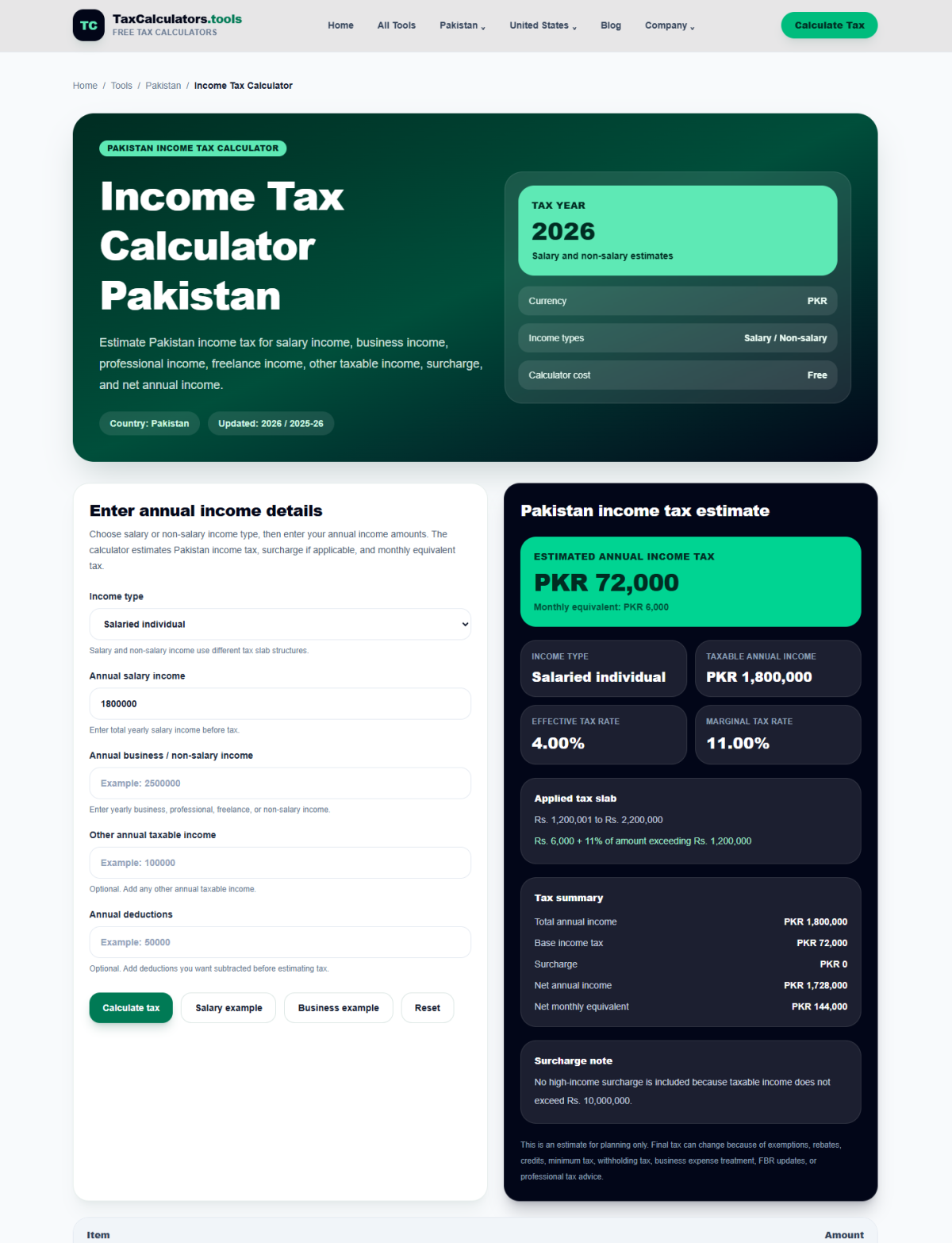 Tax calculators